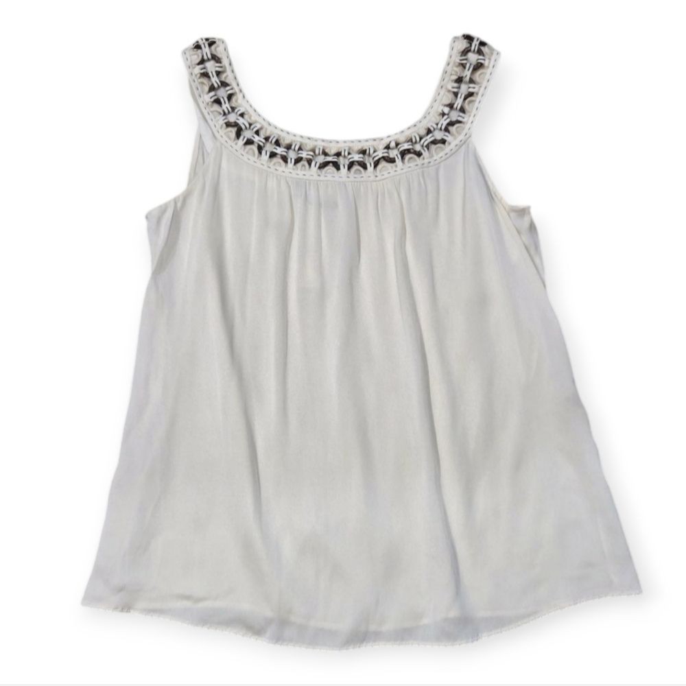 2/$18 Nwt Elie Tahari Ivory Silk Sleeveless Top With Brown Embroidery Blouse M